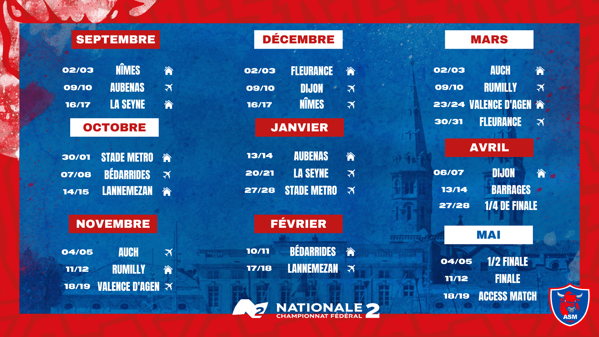 NATIONALE 2 – LE CALENDRIER DE L'ASM POUR LA SAISON 2023/2024 - AS Mâcon  Rugby